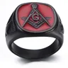 New Retro Letters AG Masonic Pattern Ring Men's Ring Fashion Black Red Metal Masonic Ring