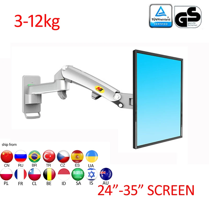 NB F150 3–12 kg Aluminium Gasfeder Monitor TV Wandhalterung Full Motion 2 Arm LCD 24"-35" LCD-Halterung Monitorhalter LED-Ständer Image