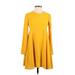 Zara Casual Dress - A-Line Crew Neck Long sleeves: Yellow Print Dresses - Women's Size X-Small