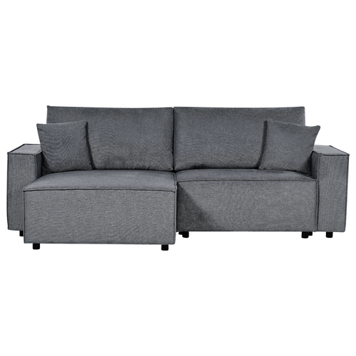 Ecksofa Dunkelgrau Stoffbezug L-förmig 3-Sitzer Schlafsofa Rechtsseitig mit Stauraum Chaiselongue Modern Wohnzimmer Ausstattung Wohnecke Sitzecke