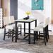 5-Piece Counter Height Dining Table Set for Small Spaces, Faux Marble Top with Stacked Chairs, Rustic Design, Black+Beige