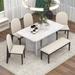 Modern Style 6-Piece Dining Set: Faux Marble Table, 4 Upholstered Chairs & 1 Bench - Solid Wood, Elegant Design