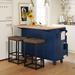 Farmhouse Kitchen Island Set with Drop Leaf - Dining Table Set with Storage Cabinet, Drawers, and Stools, Adjustable Shelf