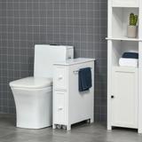 7 x 20.5 x 24.75" Slim Bathroom Freestanding Storage Cabinet with Two Drawers, Side Towel Rack and Wheels in White