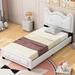 Twin Size PU Leather Upholstered Platform Bed with Carton Ears Shaped Headboard,2 Colors
