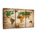 Elephant Stock World Map Wooden Safari World Map On Canvas 3 Pieces Print Canvas in Brown | 23 H x 14 W x 1 D in | Wayfair