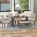 6-Piece Rustic Farmhouse Dining Set: Rectangular Trestle Table, Upholstered Chairs & Bench in Natural Wood Finish