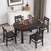 Solid Wood Farmhouse 5-Piece Round Dining Table Set, Extendable Design with Removable Leaf & Storage Drawers, 4 Seats