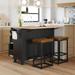 Farmhouse Kitchen Island Set with Drop Leaf - Dining Table Set with Storage Cabinet, Drawers, and Stools, Adjustable Shelf