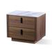 Cid Anay 23 Inch Nightstand, White Faux Marble Top, Walnut Veneer, 2 Drawers