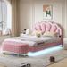2-Pieces Bedroom Sets, Queen Size Velvet Upholstered Platform Bed with Storage Ottoman and LED Lights Bed Frame