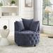 Velvet Upholstered Swivel Chair Button Tufted Barrel Chair Accent Chair Lounge Chair with Movable Wheels and 3 Pillows