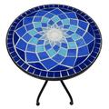 Ouootto Outdoor Patio Mosaic Side Table 14 in. Round Concrete Tile Top for Bistro Coffee Table - Blue