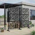 ALAULM 2 Pcs Privacy Screen Outdoor Metal Privacy Screen with Stand Outdoor&Indoor Freestanding Decorative Privacy Screens Privacy Screen Divider Wall and Panel for Patio Garden Stripe Black
