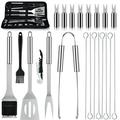 GENEMA Self Service Barbecue Set 22 Pieces Outdoor Cooking Stainless Steel Barbecue Set Stainless Steel Fork Shovel Scraper Brush Picnic Barbecue Set