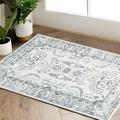 RUGKING Doormat 3x5 Vintage Floral Print Rug Indoor Floor Cover Soft Thin Rug Retro Grey Country Boho Accent Rug for Bathroom Kitchen Bedroom Living Room