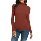 Cuekondy Red Womens Blouses Women Casual Solid Long Sleeve Mock Turtleneck Blouse Tops Slim Fit Stretchy Layer Tee Shirts Summer Tops Size XXL