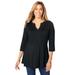 Plus Size Women's Stretch Knit Henley Notch Babydoll Tunic by Jessica London in Black (Size L)