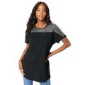 Plus Size Women's Embellished Tunic with Side Slits by Roaman's in Black Embellished Geo (Size 18/20) Long Shirt
