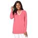 Plus Size Women's Fine Gauge Contrast Tipped Collar Sweater by Jessica London in Tea Rose White (Size L)