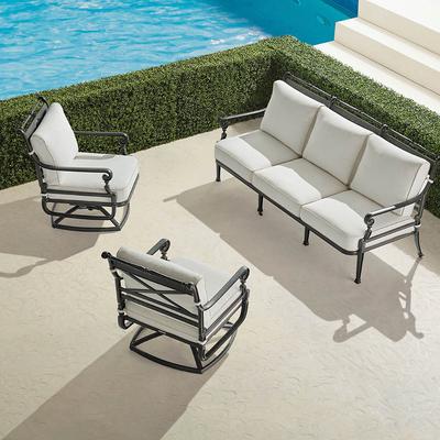 Carlisle 3-pc. Sofa Swivel Set In Slate Aluminum - Seasalt with Seasalt Piping - Frontgate