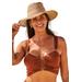 Plus Size Women's Shimmery Ruched Bandeau Underwire with Removable Straps Bikini Top by Swimsuits For All in Cinnamon Shimmer (Size 26)