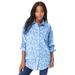 Plus Size Women's Long-Sleeve Kate Big Shirt by Roaman's in Horizon Blue Geo Paisley (Size 42 W) Button Down Shirt Blouse