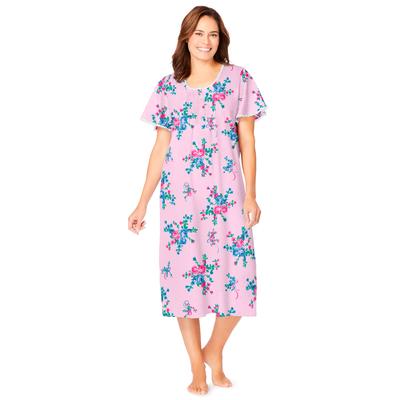 Plus Size Women's Short Pintuck Knit Gown by Only Necessities in Pink Floral (Size 6X)