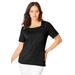 Plus Size Women's Fine Gauge Scalloped Sweater by Jessica London in Black White (Size S)