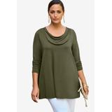 Plus Size Women's Cowl Neck Swing Tunic by Jessica London in Dark Olive Green (Size M)