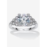 Women's 3.12 Tcw Round Cubic Zirconia Platinum-Plated Sterling Silver Engagement Ring by PalmBeach Jewelry in Silver (Size 10)