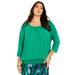 Plus Size Women's Shirred Scoopneck Top by June+Vie in Tropical Emerald (Size 18/20)