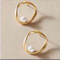 Zara Jewelry | Gold Hoop Minimalist Pearl Style Stud Back Earrings | Color: Gold/White | Size: Os