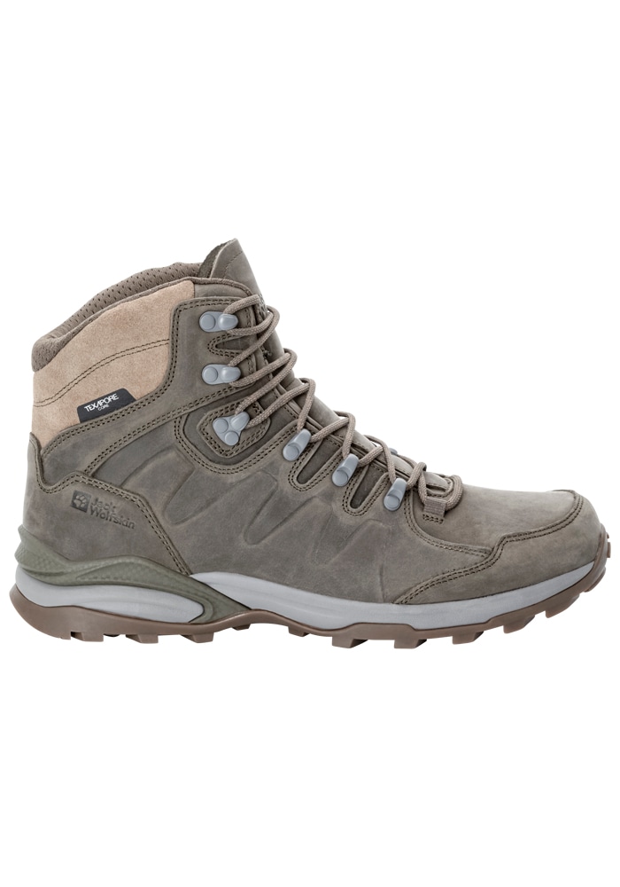 Trekkingschuh JACK WOLFSKIN "REFUGIO PRIME TEXAPORE MID M", Herren, Gr. UK10-EU445, Normalschaft, braun (cold, coffee), Hauptmaterial: Leather; ;Second Material: Synthetic; Futter: Texapore Ecosphere Pro ;Sole: Rubber / EVA; 100% Rubber/ EVA, Schuhe...