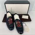 Gucci Shoes | Gucci Men's Brixton Snake-Appliqu Horsebit Leather Loafers Uk 9 / Us 9.5 | Color: Black/Red | Size: 9uk