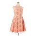 Eva Franco Casual Dress - A-Line: Orange Floral Motif Dresses - Women's Size 14