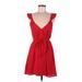 LUCCA Casual Dress - A-Line V-Neck Sleeveless: Red Solid Dresses - Women's Size Medium