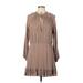 Dee Elly Casual Dress - Mini High Neck 3/4 sleeves: Brown Print Dresses - Women's Size Large