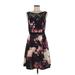 Lovely by Adrianna Papell Casual Dress - A-Line: Black Floral Motif Dresses - Women's Size 6