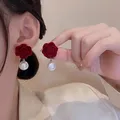 Boucles d'oreilles perle fleur rose vintage pour femme boucles d'oreilles nœud papillon mignon
