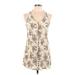 En Creme Casual Dress - Mini V Neck Sleeveless: Ivory Floral Dresses - Women's Size Large