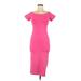 Zara Casual Dress - Midi Scoop Neck Short sleeves: Pink Solid Dresses - Women's Size Medium