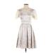 Whistles London Casual Dress - A-Line Crew Neck Short sleeves: Silver Print Dresses - Women's Size 4