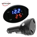 Caricabatteria per auto con interfaccia USB Misuratore di tensione di temperatura 12V 24V 3 in 1 Termometro digitale a LED Monitor Doppie porte USB Accessori