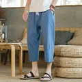 Pantaloni estivi da uomo in cotone e lino moda pantaloni Casual pantaloncini larghi pantaloni dritti