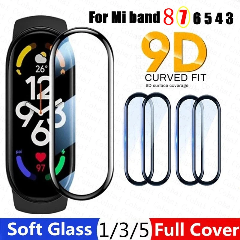 9d Filmglas für Xiaomi Mi Band 8 7 6 5 Displays chutz Miband 6 5 4 Smart Watch band Voll schutzhülle Armband Image