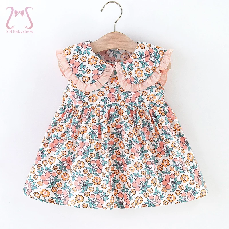 Süße Kleinkind Baby Mädchen Ärmellose Blumen Kleid Sommer Nette Navy Kragen Dünne Abschnitt Kinder Kleidung 0 Zu 3 Jahre Kinder kostüm Image