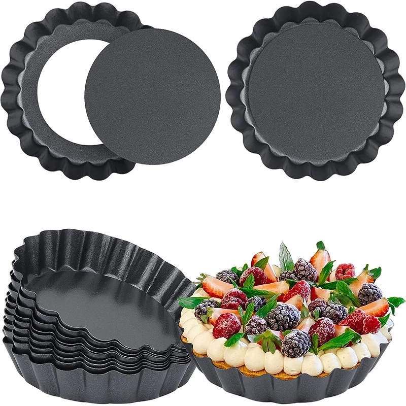 Lmetjma 6 Größe Mini Torten pfanne mit abnehmbarem Boden Kohlenstoffs tahl Quiche Kuchen form Antihaft runde Törtchen form für Torten Torte jt234 Image