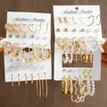 36 Paar Vintage Gold Farbe Perle Creolen Set für Frauen Mädchen Zirkon Herz Kreis Perle Ohrring