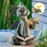 Libro di lettura del giardino scultura di drago piccolo statue di drago carino sculture di drago in